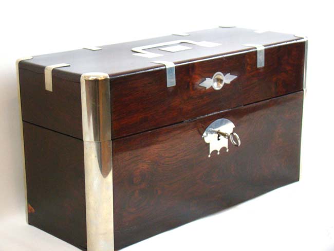 A Magnificent Silver Mounted Rosewood Tea Caddy Box circa 1810